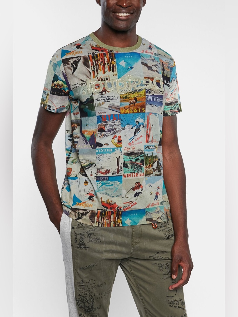 Desigual T-SHIRT POST CARDS small 100% organic COTTON avant-garde artsy European